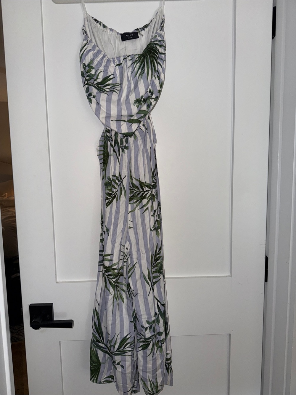 Vici White & Green Striped Palm-Print Maxi Dress